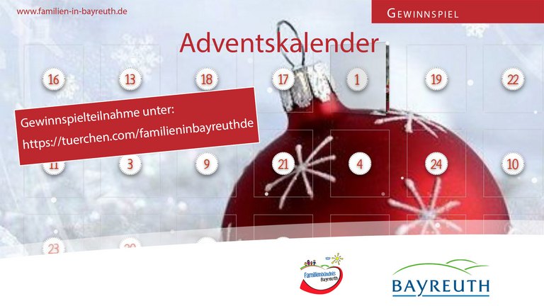 Flyer Adventskalender Gewinnspiel unter https://tuerchen.com/familieninbayreuthde