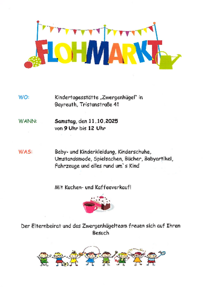 Werbung für Flohmarkt in Kindertagesstätte "Lerchenhügel"
