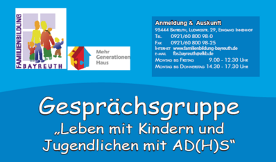 Plakat zur Gespraechsgruppe Leben mit Kindern und Jugendlichen mit ADHS