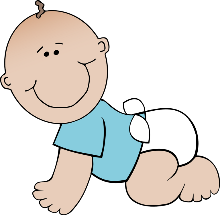 gezeichnetes Baby mit blauem Shirt und weißer Windel