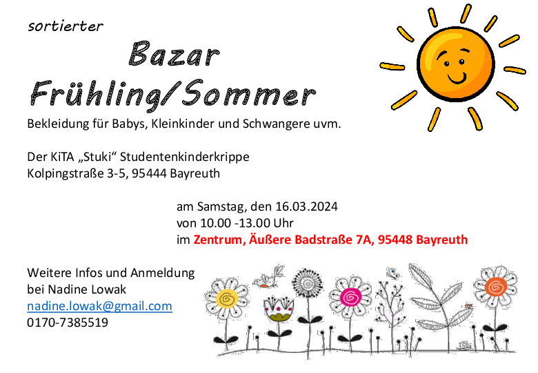 Flyer zum Fruehling/Sommer-Bazar