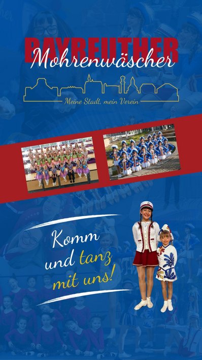 Flyer Schnupperkurs Gardetanz, zwei Mädchen im Gardekostüm im Vordergrund