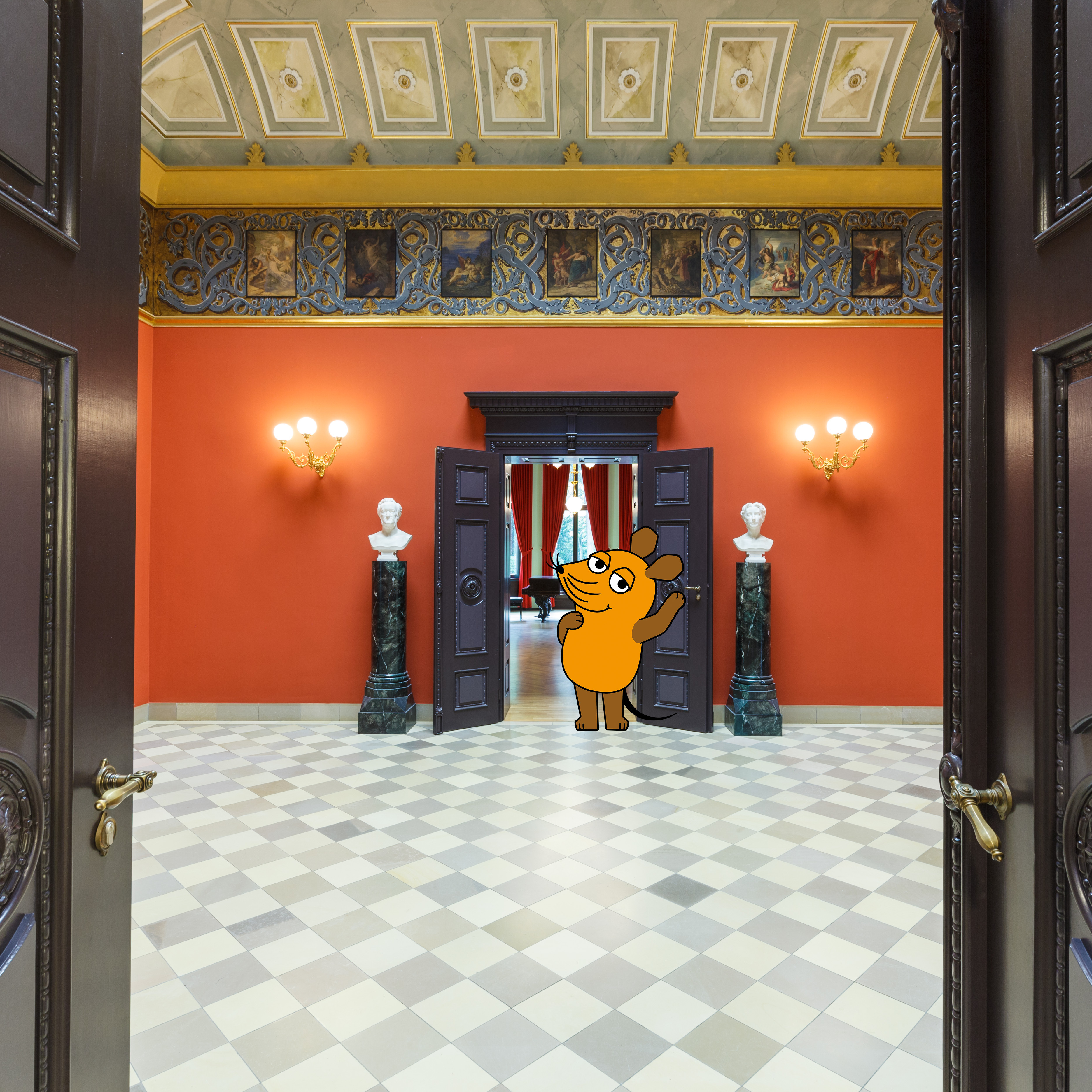 Türöffnertag der „Sendung mit der Maus“ im Richard Wagner Museum; Winkende Maus.