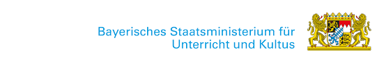 Logo des Bayerischen Staatsministeriums fuer Unterricht und Kultus in blau vor weißem Hintergrund, rechts das Wappen