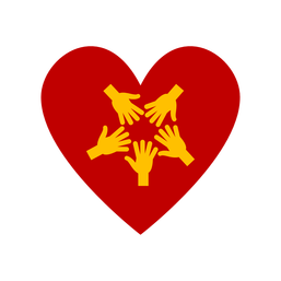 Logo Coronahilfe Bayreuth, fünf gelbe Hände in einem roten Herz