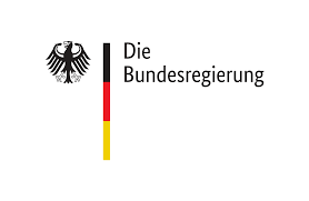 Logo, die Bundesregierung in schwarzer Schrift, links daneben der Bundesadler