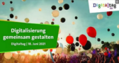 Plakat zum Digitaltag, Landschaft mit bunten Punkten