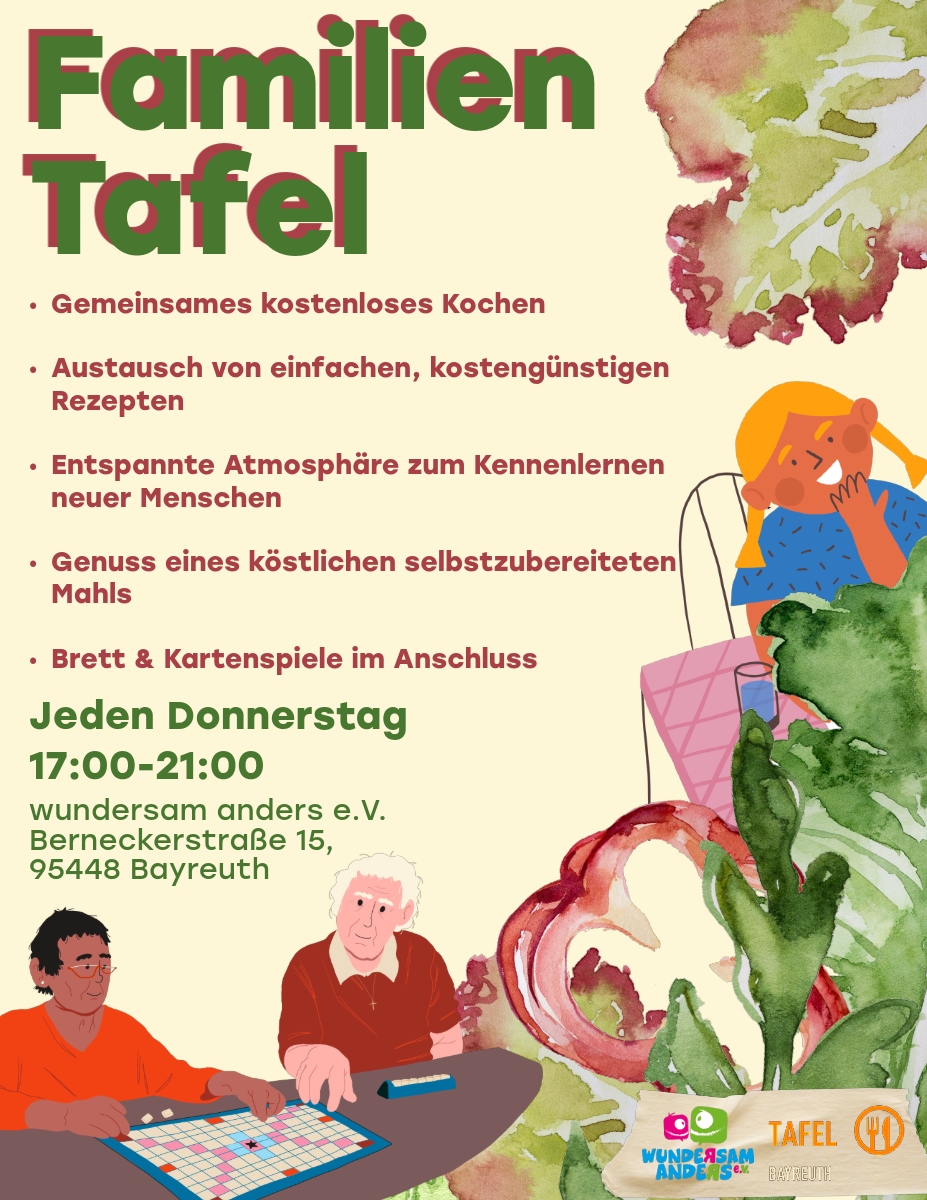 Flyer der Familientafel für gemeinsames Kochen