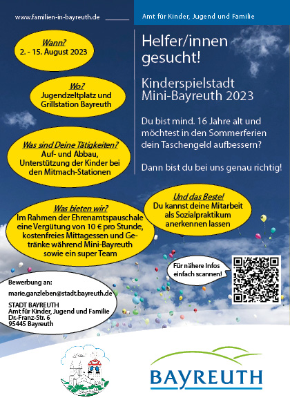 Plakat für Suche nach ehrenamtlichen Helfern fuer Mini-Bayreuth