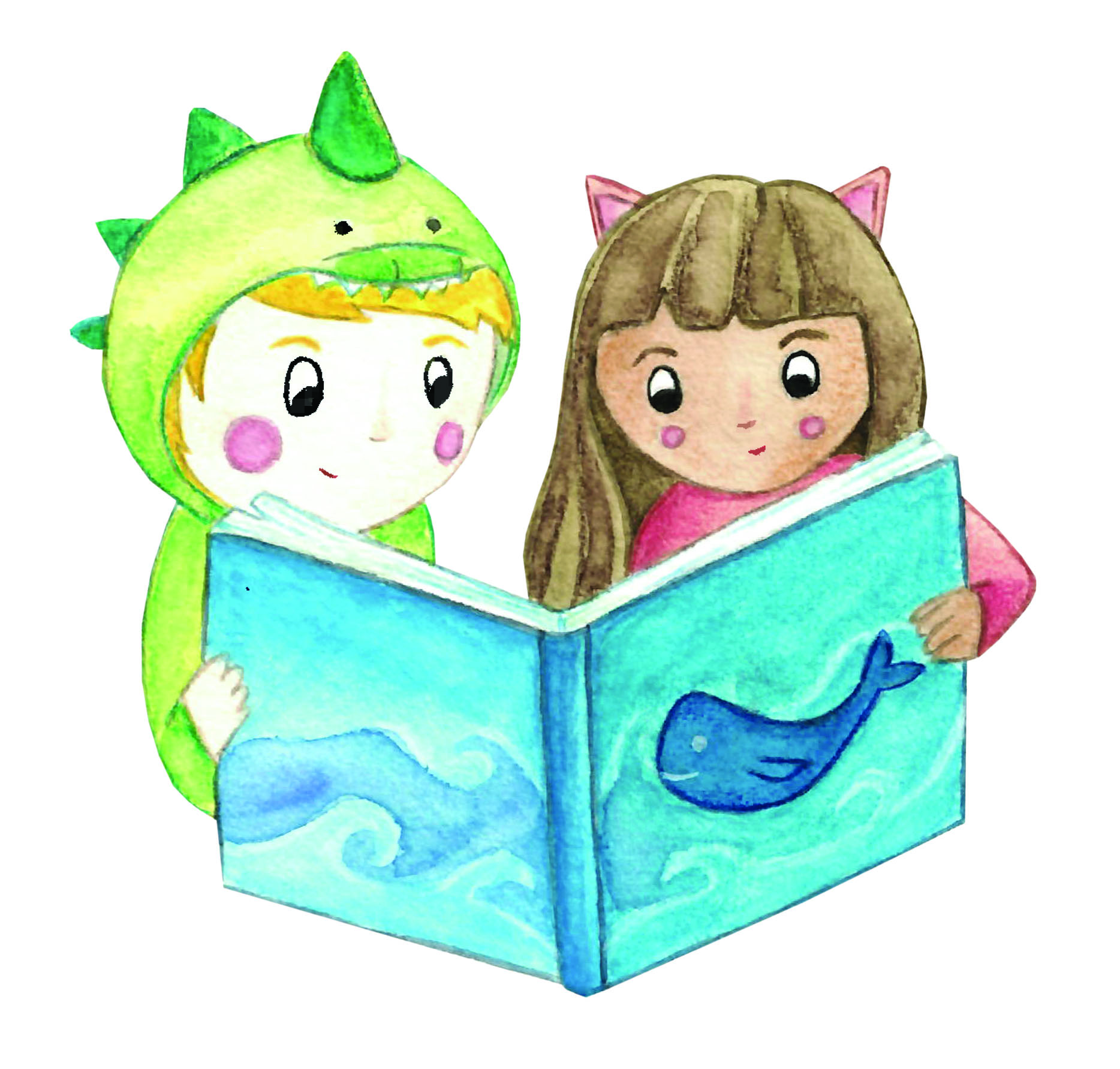 zwei Kinder, die ein Buch lesen