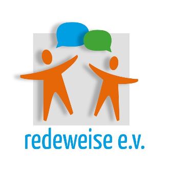 Logo von redeweise e.V., zwei orange Maennchen, darunter Schrift in blau
