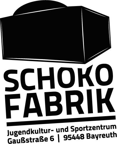 Logo der Schokofabrik, schwarzer Kubus in 3D-Optik