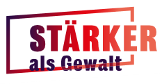 Logo Staerker als Gewalt, rote Schrift auf weißem Grund