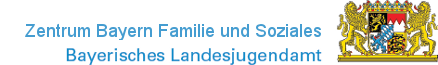 Logo Zentrum Bayern, Familie und Soziales Bayerisches Landesjugendamt in hellblau, daneben das Wappen